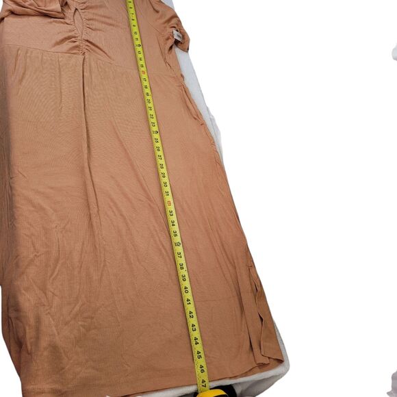 Daily Ritual Women's Fine Rib Ruched Keyhole Maxi Dress Brown Size XX-Large - Picture 12 of 12